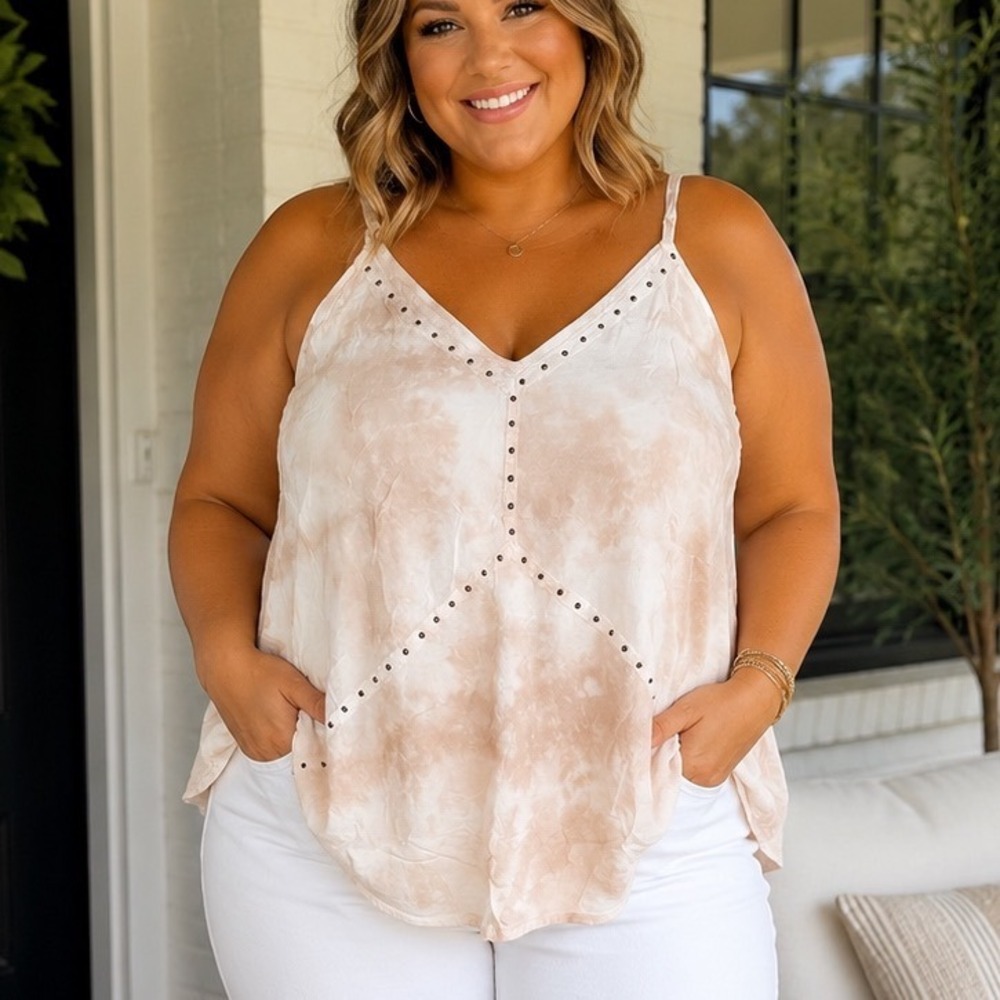 Torrid Tie‎ Dye Studded V-Neck Cami Top Beige White Plus Size 3X New X5